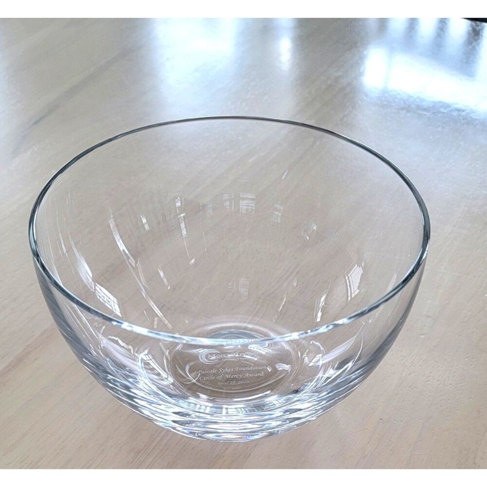 Tiffany & Co 6.25" Crystal Bowl engaved on bottom Mercy Center Pascal Foundation
